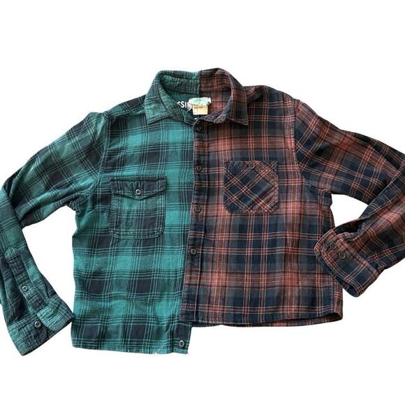 Mossimo Tops - Patchwork Flannel Shirt Plaid Mossimo Re-Paved Asymmetrical Grunge Indiesleeze